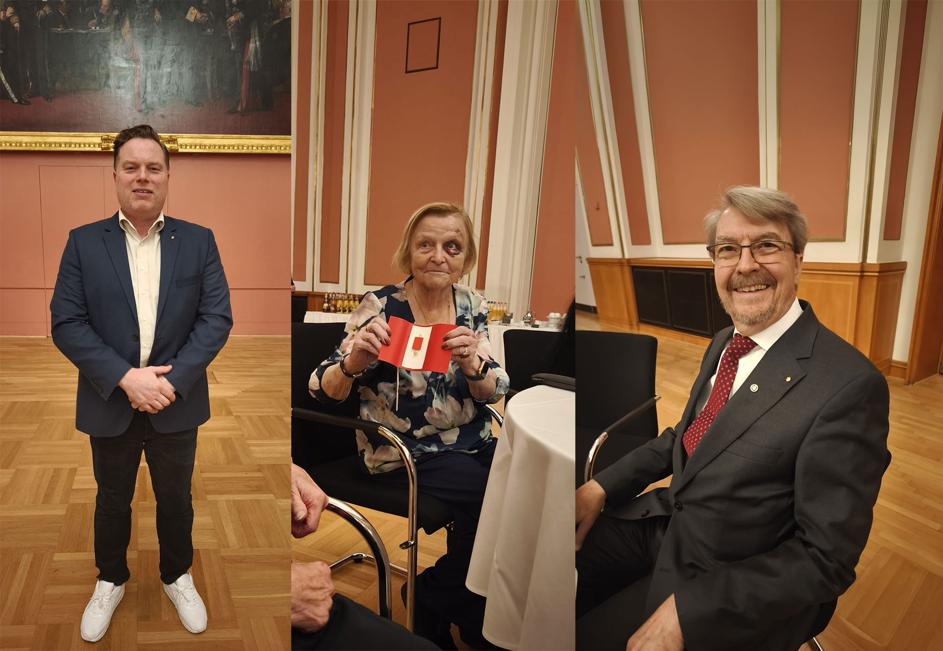 v.l.: Sascha Sebastian Neumann, Regina Kupke, Rolf Vlzke erhalten Die Berliner Ehrennadel fr besonderes soziales Engagement