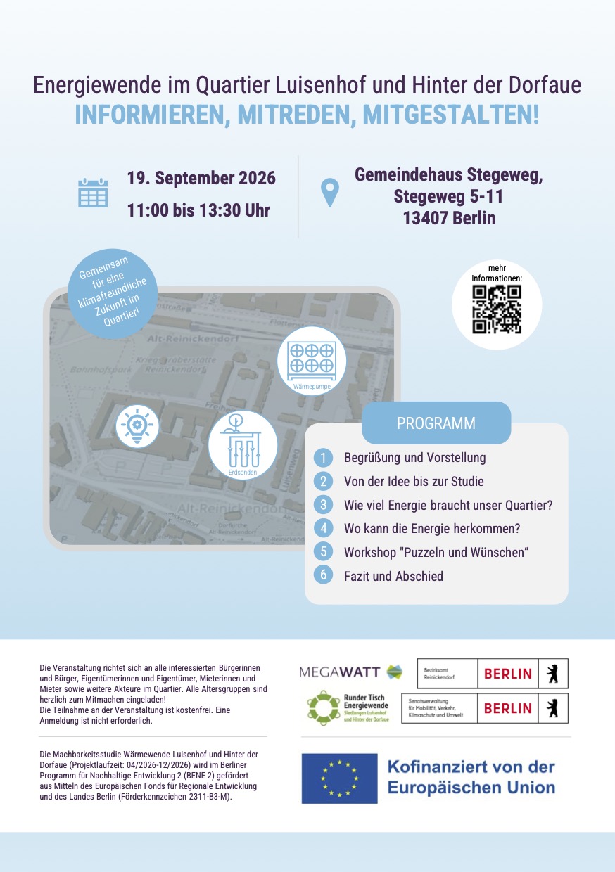 Einladungsflyer mit Informationen zur Beteiligungsveranstaltung am 19.09.2026. (Copyright: Bezirksamt Reinickendorf)
